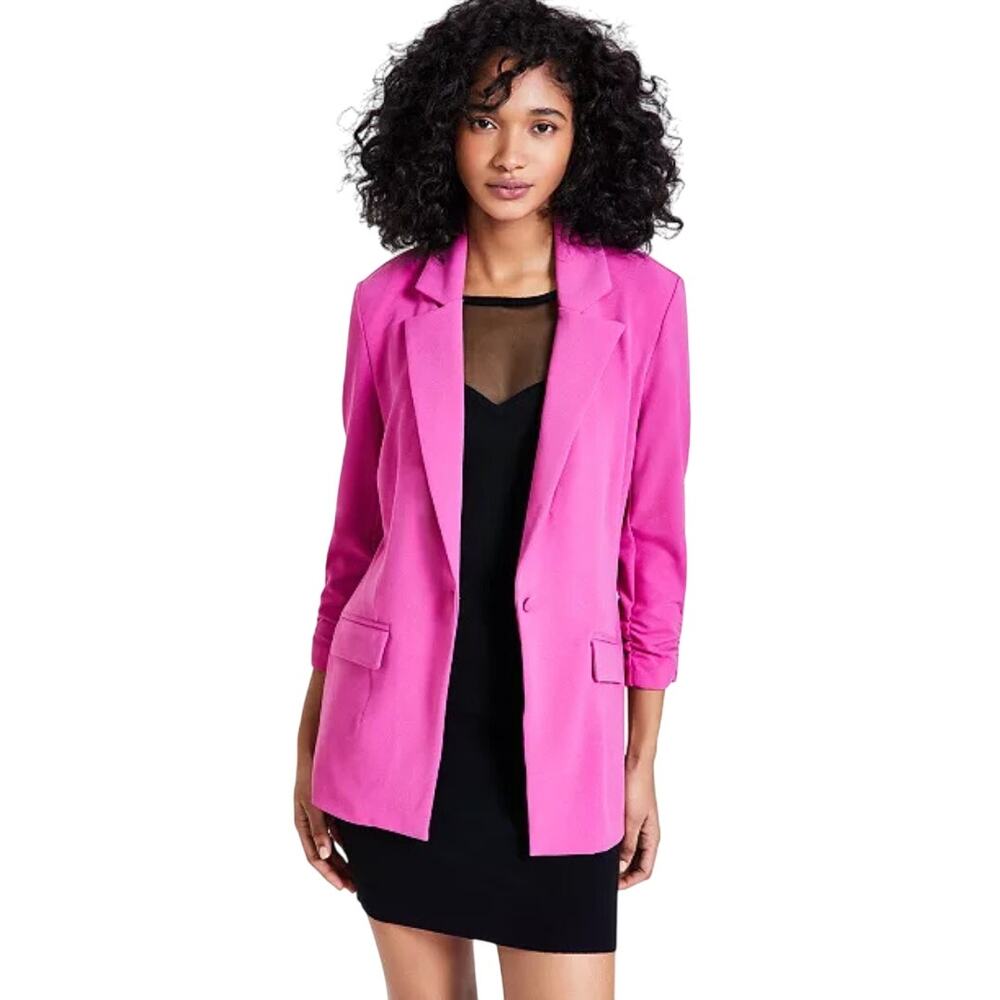 BAR III 3/4 RUCHED SLEEVE ONE BUTTON BLAZER IN FUCHSIA NWOT WOMEN'S SIZE SMALL‎
